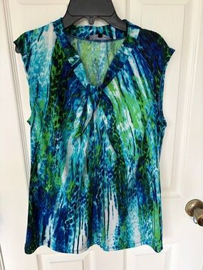 Jones New York Blue and Green Tie-Neck Sleeveless Camisole